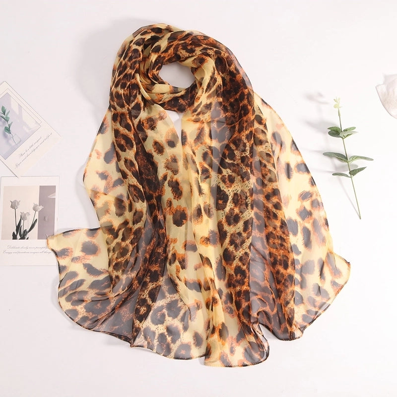 Women's Minimalist Leopard Chiffon Silk Scarf