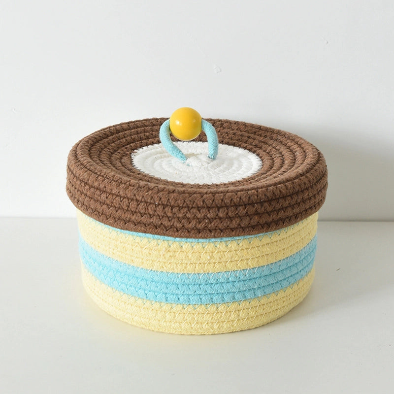 Cute Color Matching Color Contrast Pattern Cotton Thread Storage Basket