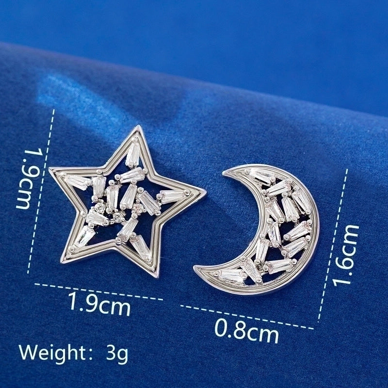 1 Pair Minimalist Leaf Moon Heart Shape Inlay Copper Zircon Drop Earrings Ear Studs