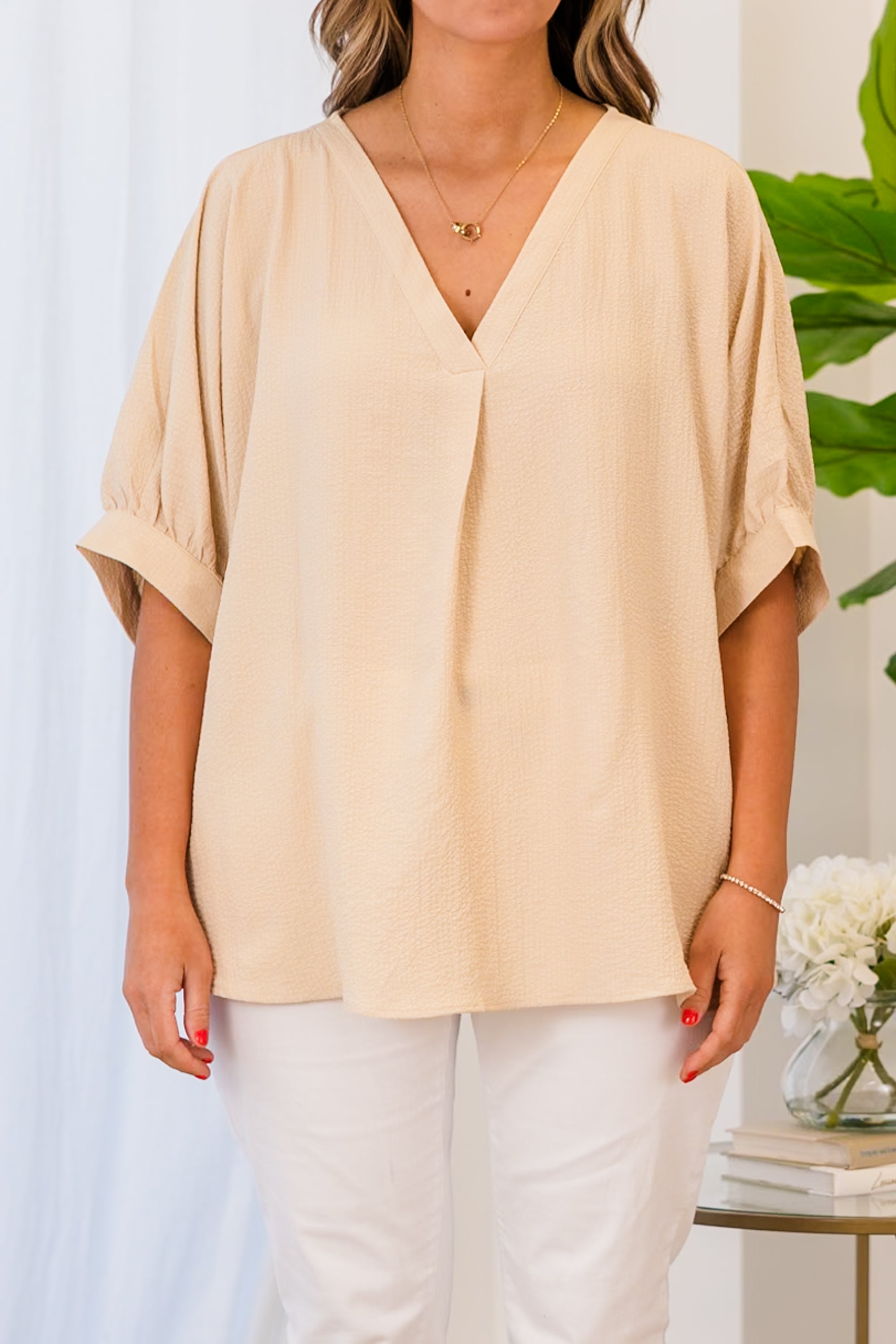 Social Scene Top. Taupe