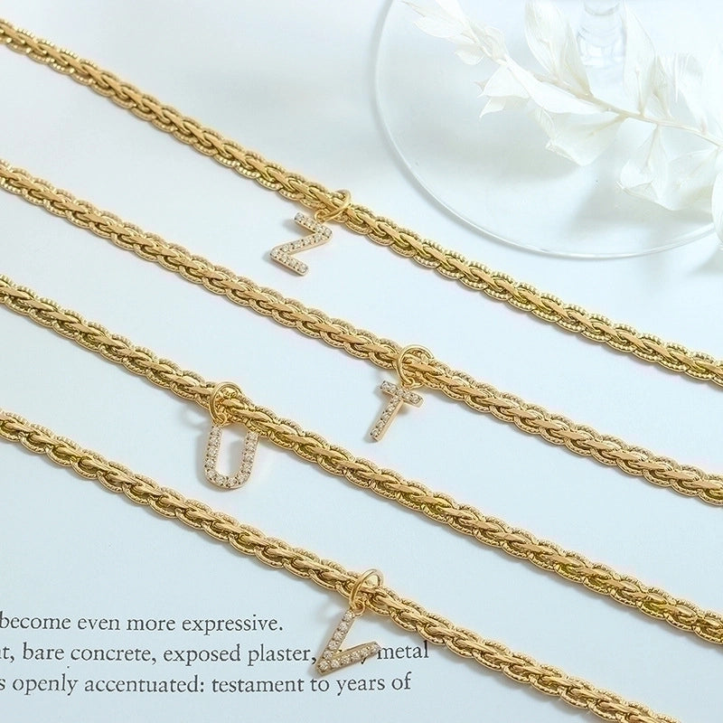 Fashion Letter 304 Stainless Steel Copper Zircon 18K Gold Plated Plating Pendant Necklace