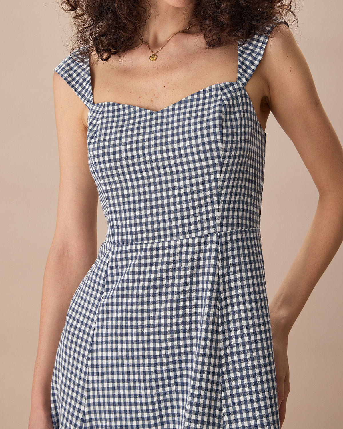 The Navy Plaid Shirred Back Midi Dress