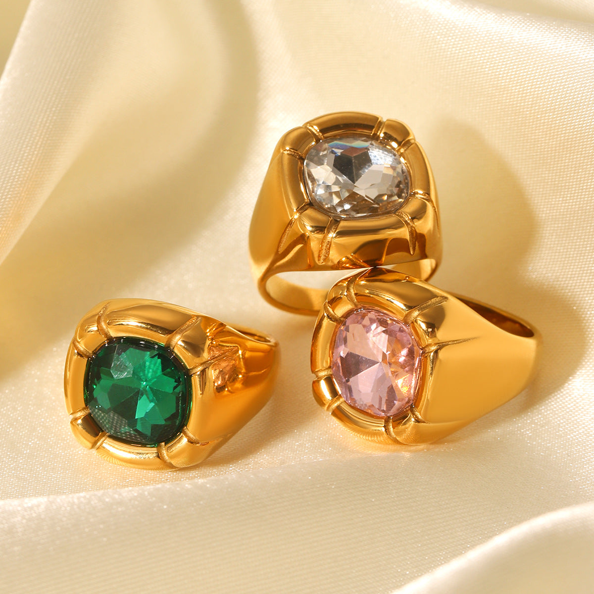 18K Gold Stainless Steel Inlaid Zircon Ring Female Ring Ins Style Titanium Steel Hand Jewelry Casting Ring