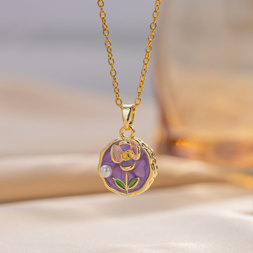 Copper Pendant Enamel Flower Necklace Female Fashion Niche Clavicle Chain