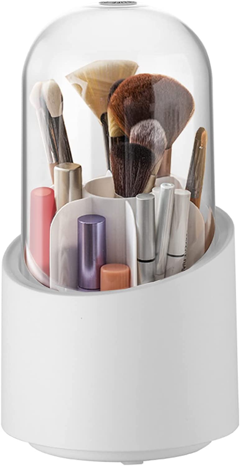 Makeup Brush Holder With Lid. Rotatable Clear Acrylic Makeup Brush Organizer Cup