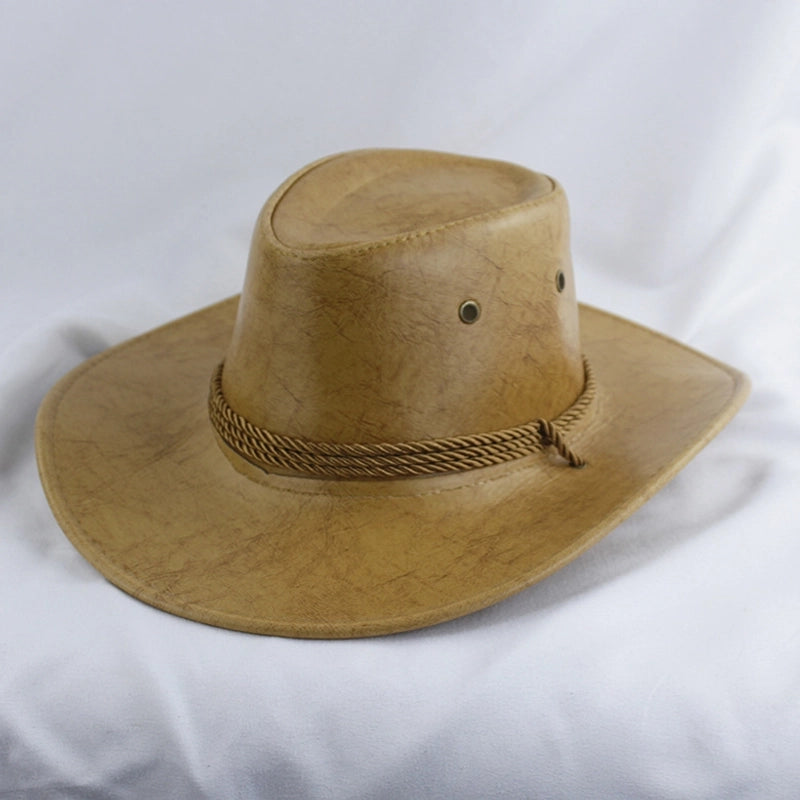 American Western Cowboy Hat Spring And Autumn Leather Men's Mountain Climbing Spanish Women's Sun Big Edge Sun Hat Sunscreen Travel