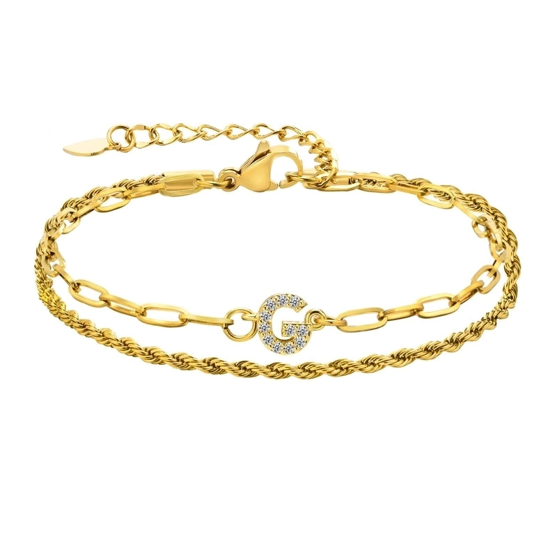 201 Stainless Steel 18K Gold Plated IG Style Inlay Letter Zircon Bracelets