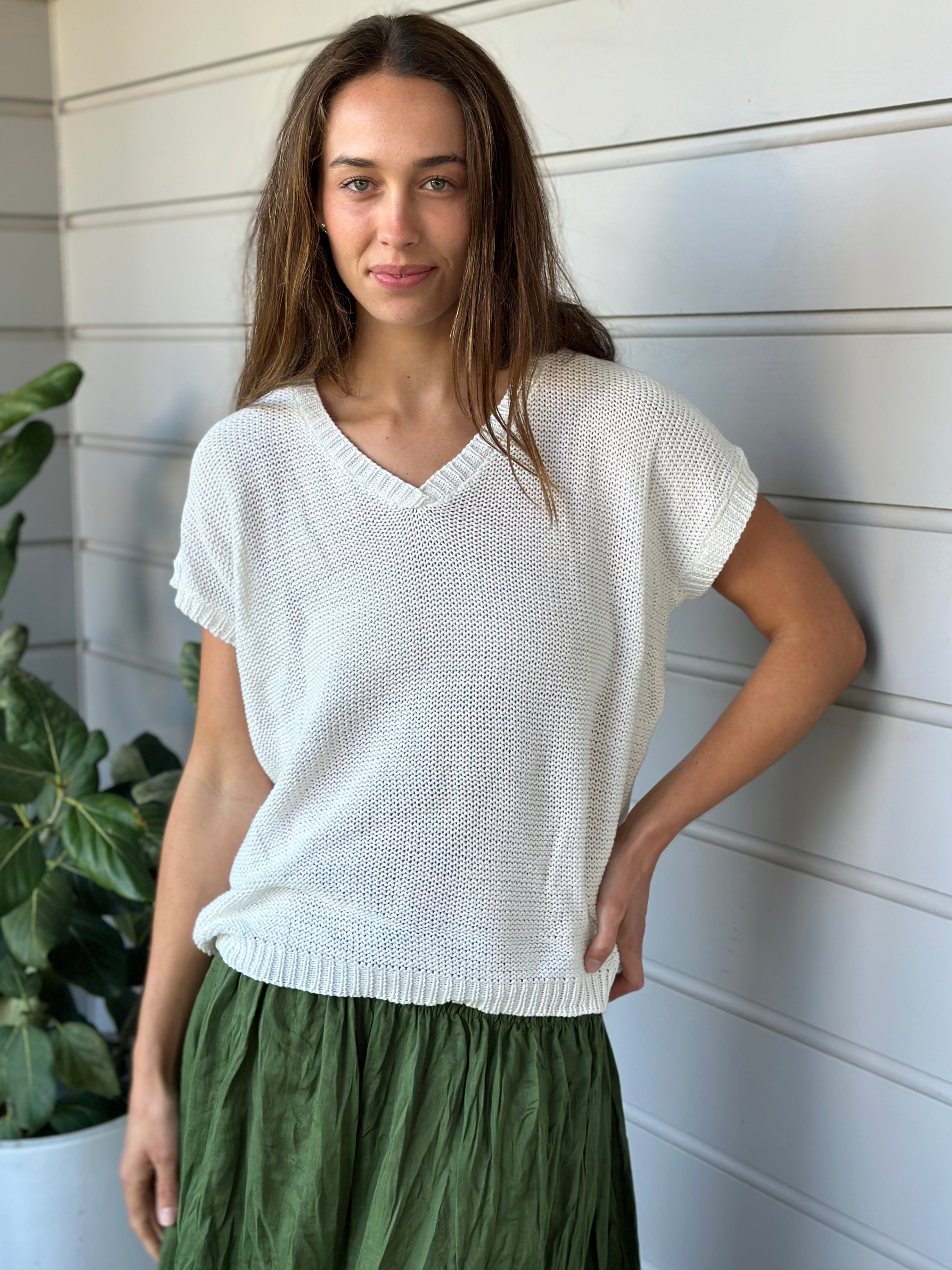lara knit top - warm white cotton