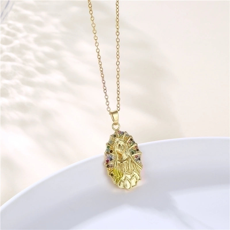 Stainless Steel Titanium Steel 18K Gold Plated INS Style Plating Inlay Human Faith Zircon Pendant Necklace