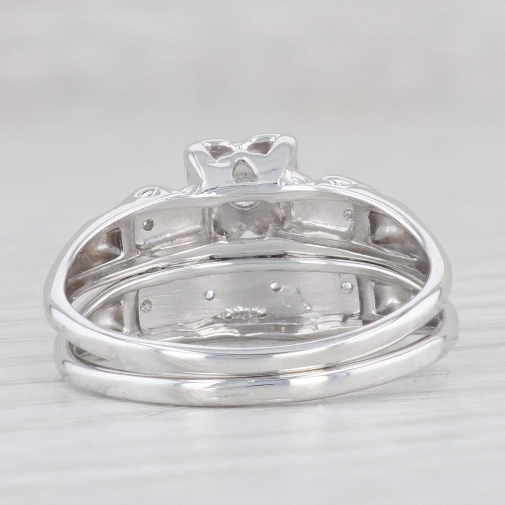 0.11ctw Diamond Engagement Ring Wedding Band Bridal Set 14k White Gold Size 8.5