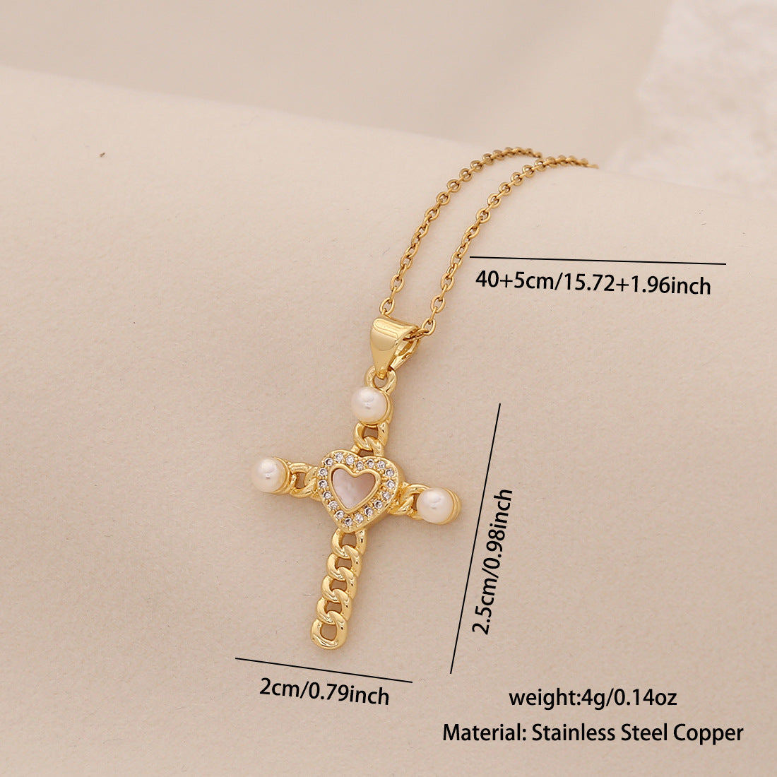 Pearl Cross Pendant Necklace Personalized Stainless Steel Clavicle Chain Trendy Necklace N1527
