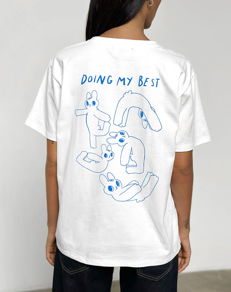 Oversize Basic Tee in White with Doing My Best Graphic