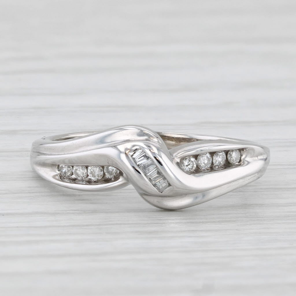 0.15ctw Diamond Overlay Ring 10k White Gold Size 6 Wedding Band Stackable