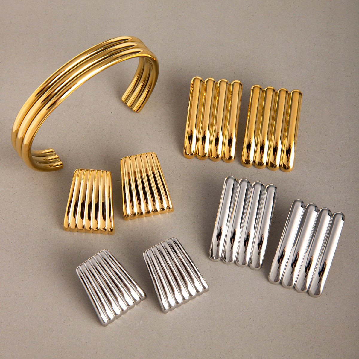 Stripe Stainless Steel 18K Gold Plated Earrings
