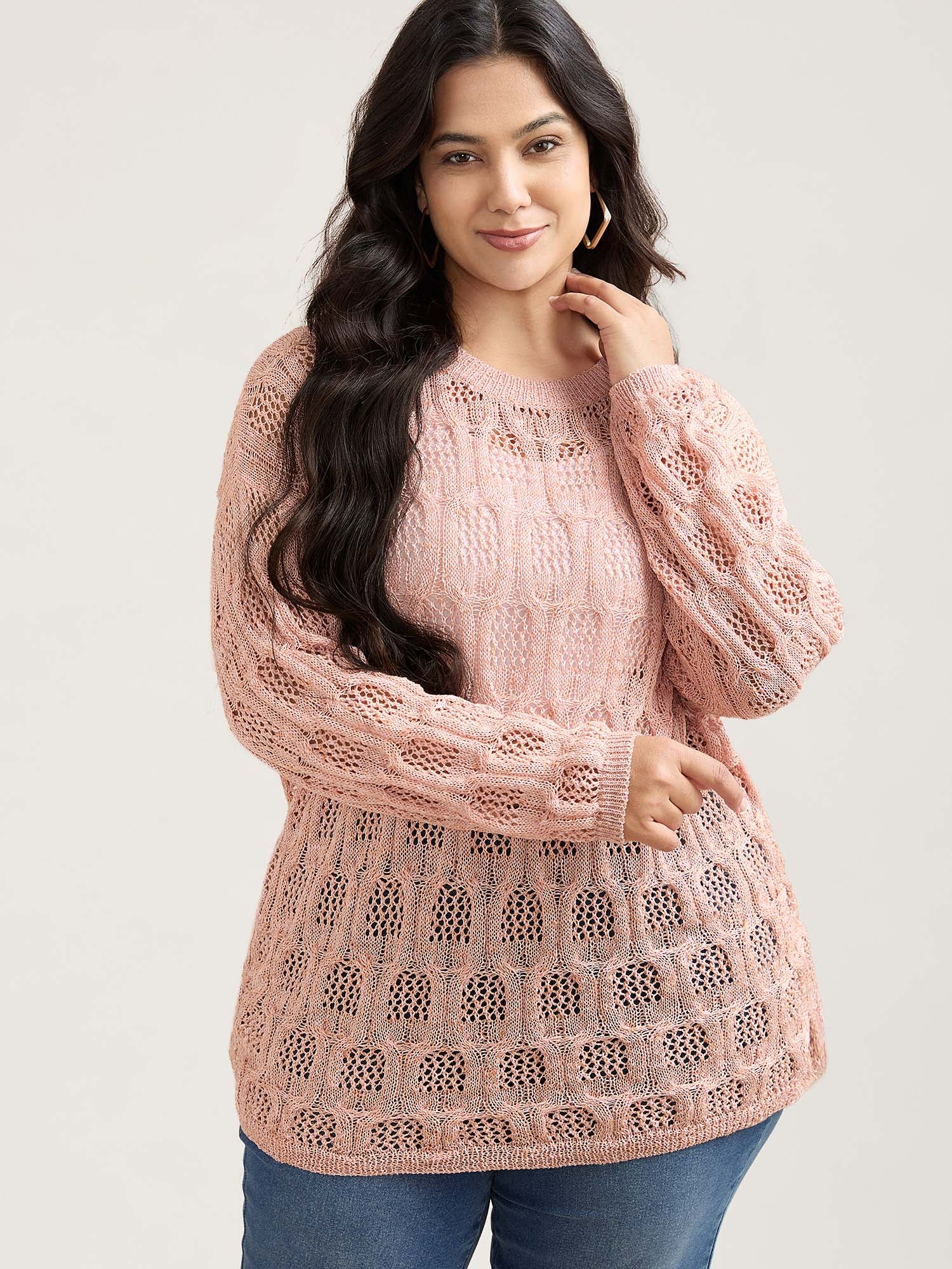 Textured Cut-Out Ribbed Hem Pullover