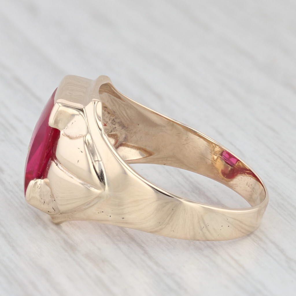 Masonic Signet Ring Lab Created Ruby 10k Gold Size 8.5 Blue Lodge Square Compass
