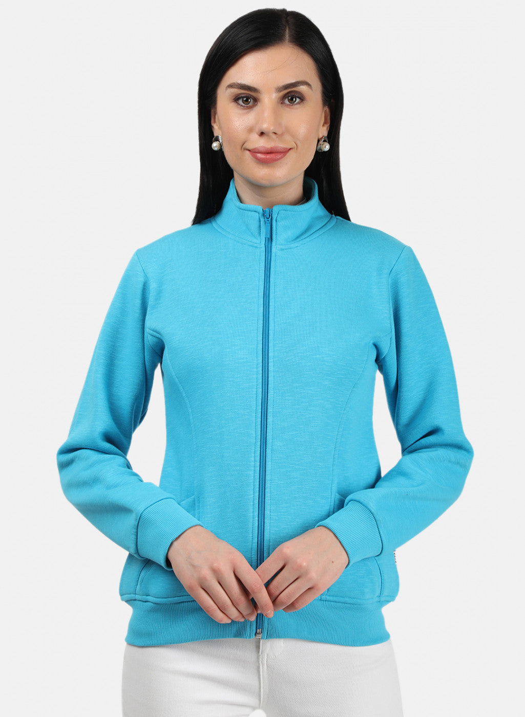 Women Blue Plain Sweatshirt