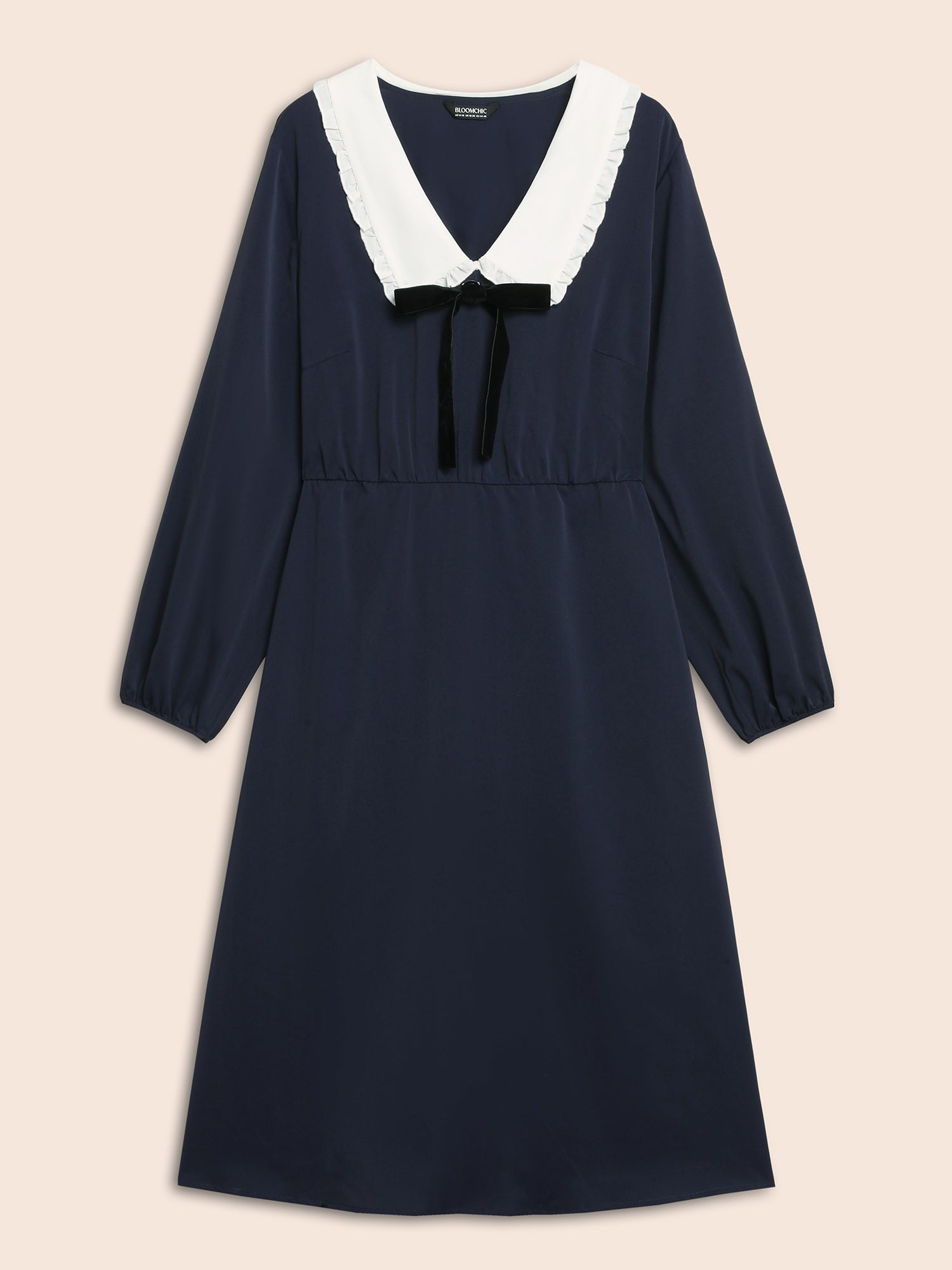 Lapel Collar Bowknot Frill Trim Dress