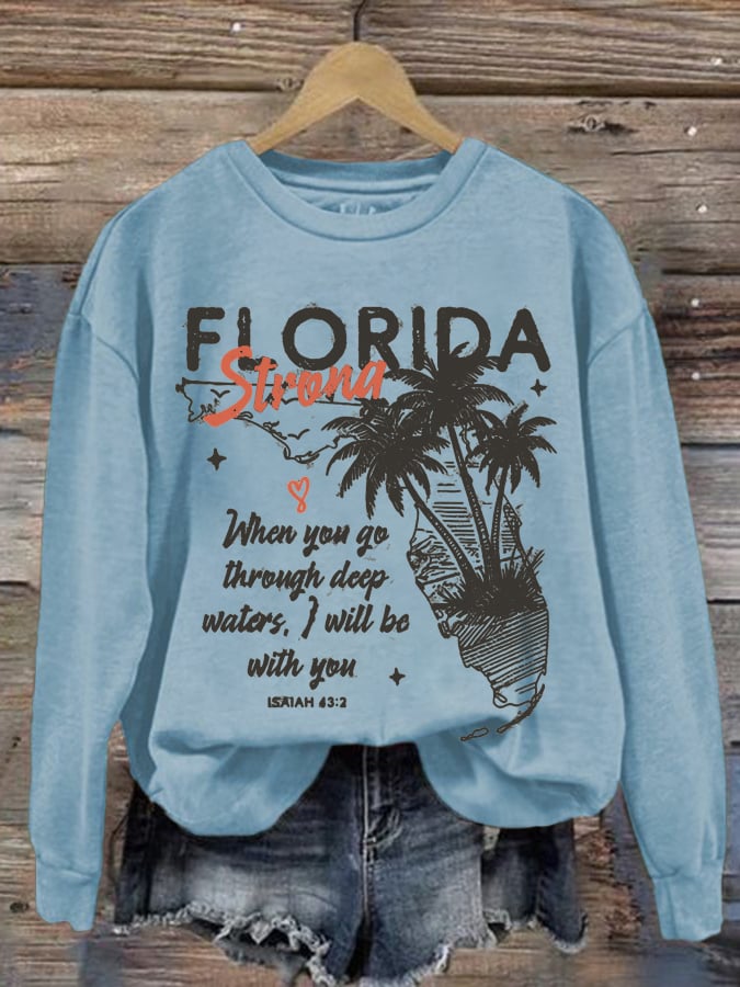 Women's Southeast Hurricane Helene Florida Strong Print Crewneck Sweatshirt