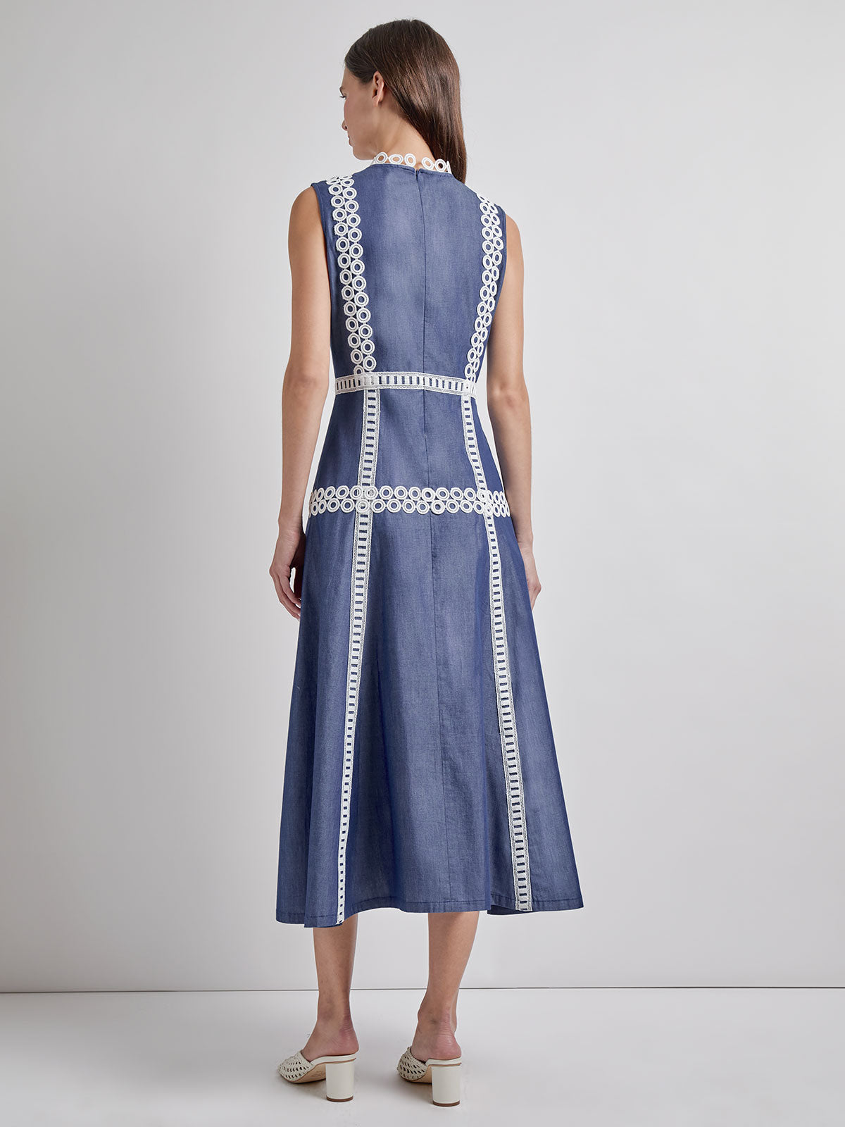 Modern Fit & Flare Cotton Eyelet Trim Maxi Dress