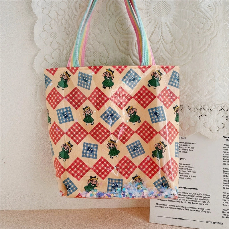 Women's Large Cotton Cartoon Preppy Style Classic Style Square Open Shoulder Bag