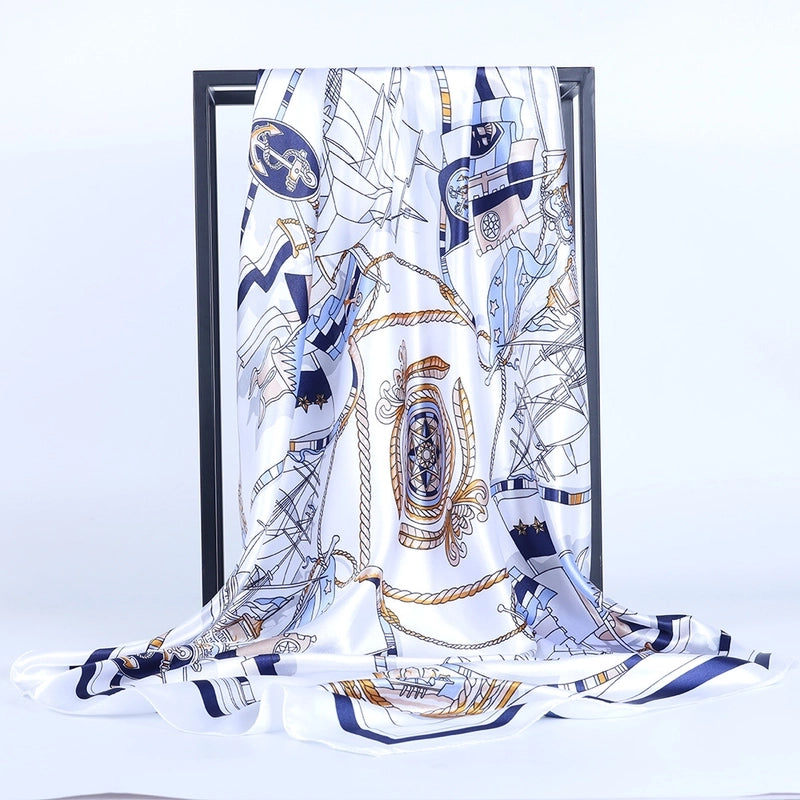 Women's Elegant Printing Color Block Satin Printing Silk Scarf