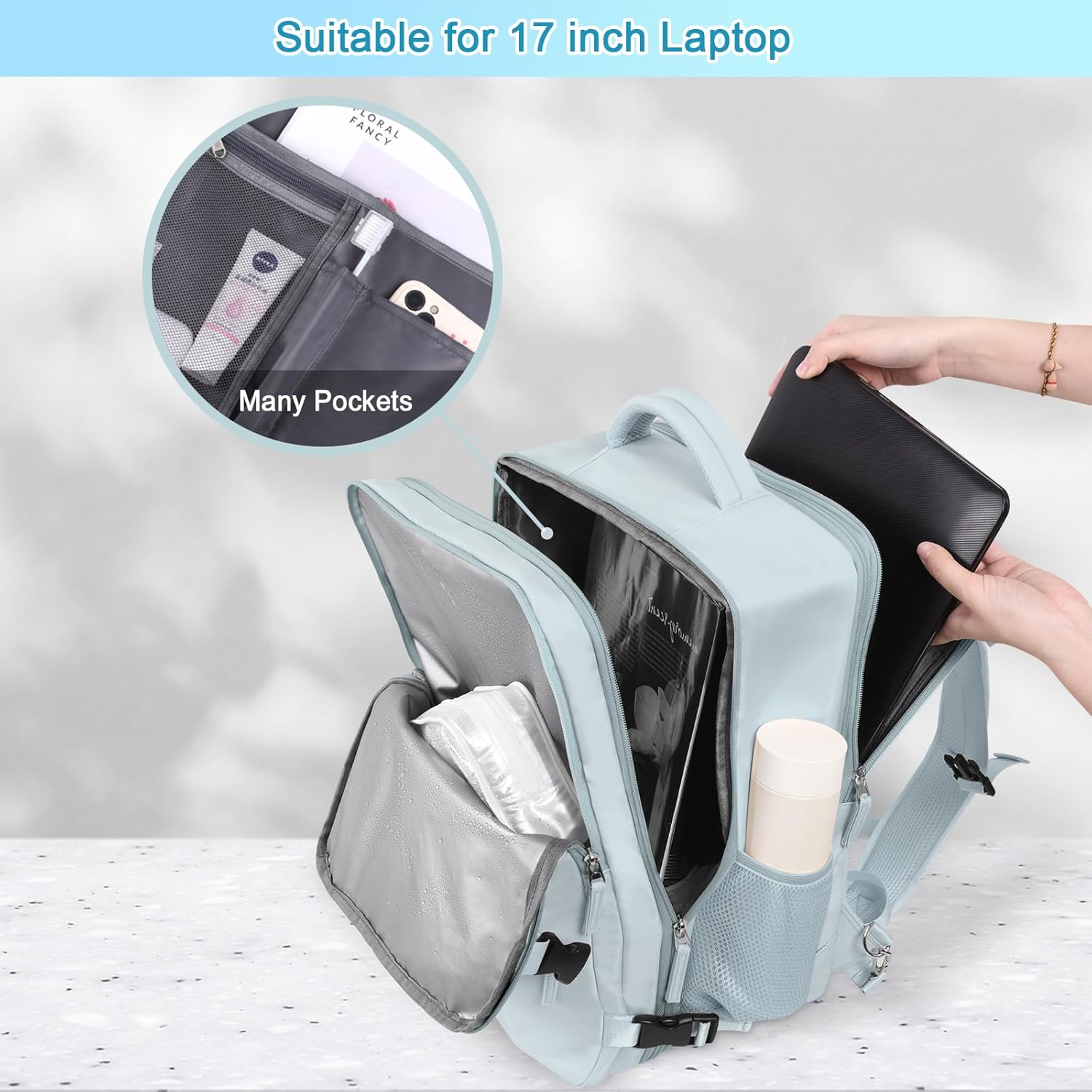 Large Travel Backpack for Women Men, Expandable 40L Carry On Backpack, 17 Inch Laptop Backpack College Bookbag, Waterproof Travel bag as Person Item Flight Approved