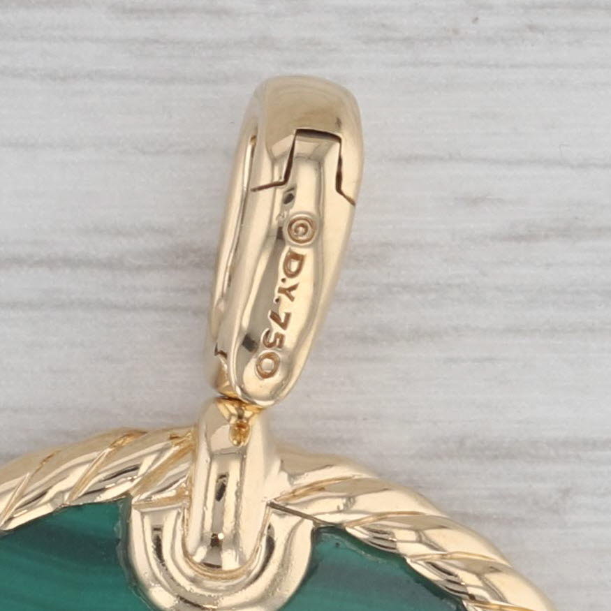 David Yurman Green Malachite Elements Disc Pendant 18k Yellow Gold Clip Bail