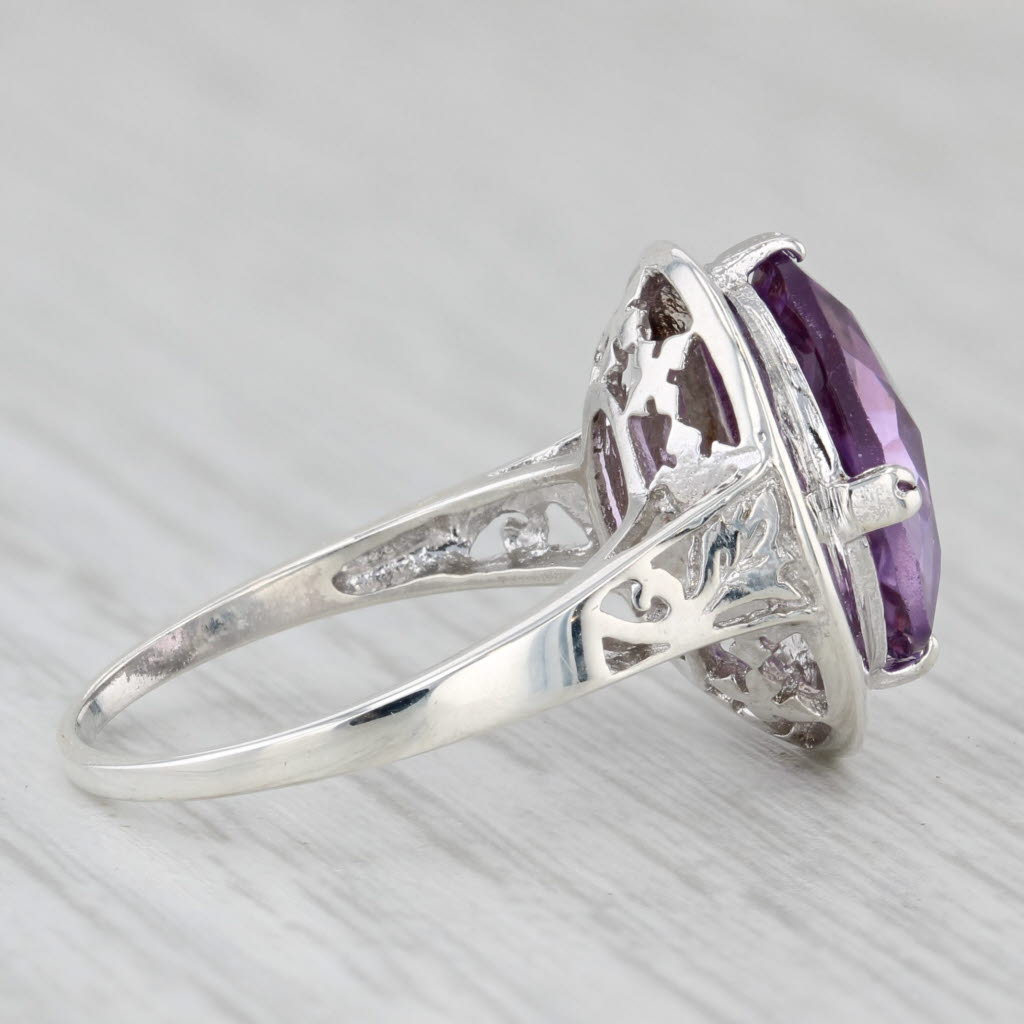 2.60ct Oval Amethyst Solitaire Ring Sterling Silver Size 6 Floral Accents