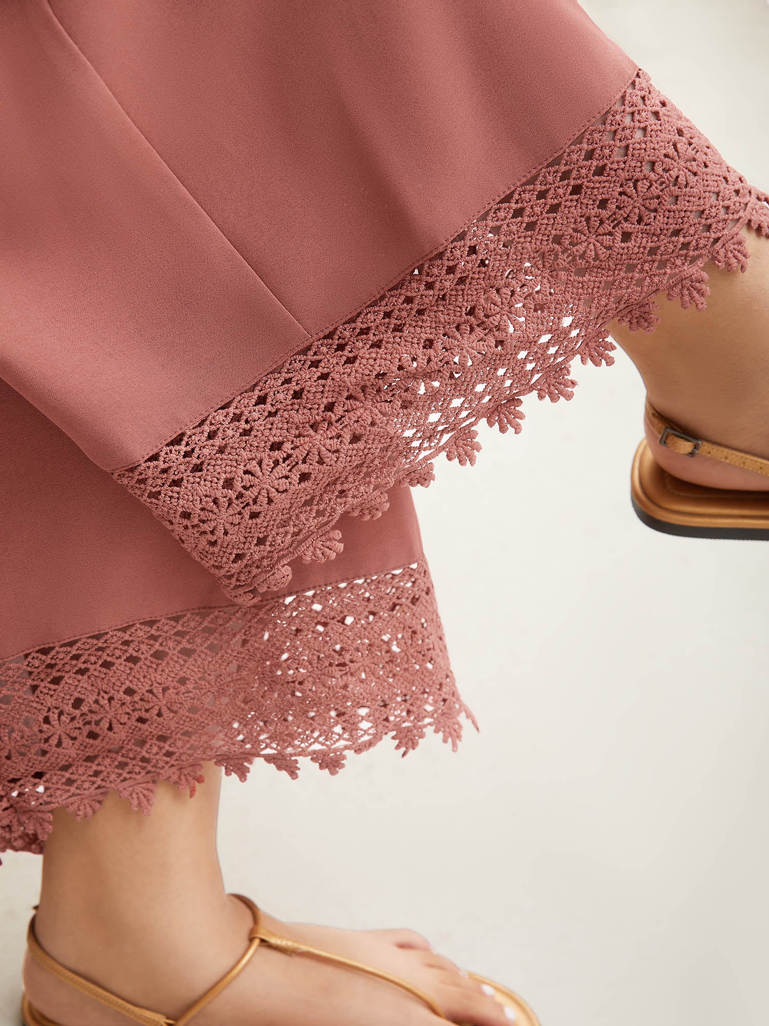 Lace Hem Wide-Leg Pocket Pants