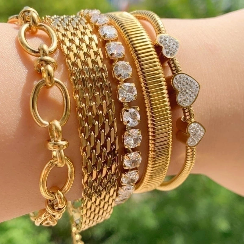 3 Pieces Casual Geometric Heart Shape 304 Stainless Steel 16K Gold Plated White Gold Plated Gold Plated Zircon Bracelets In Bulk