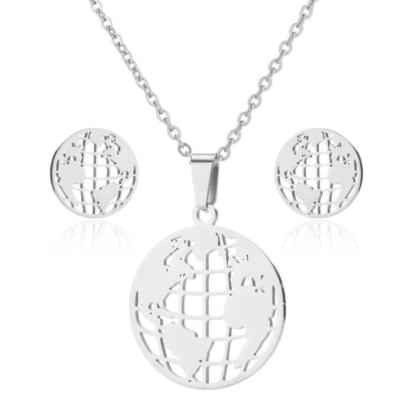 Fashion Geometric 201 Stainless Steel 18K Gold Plated Plating Earrings Necklace
