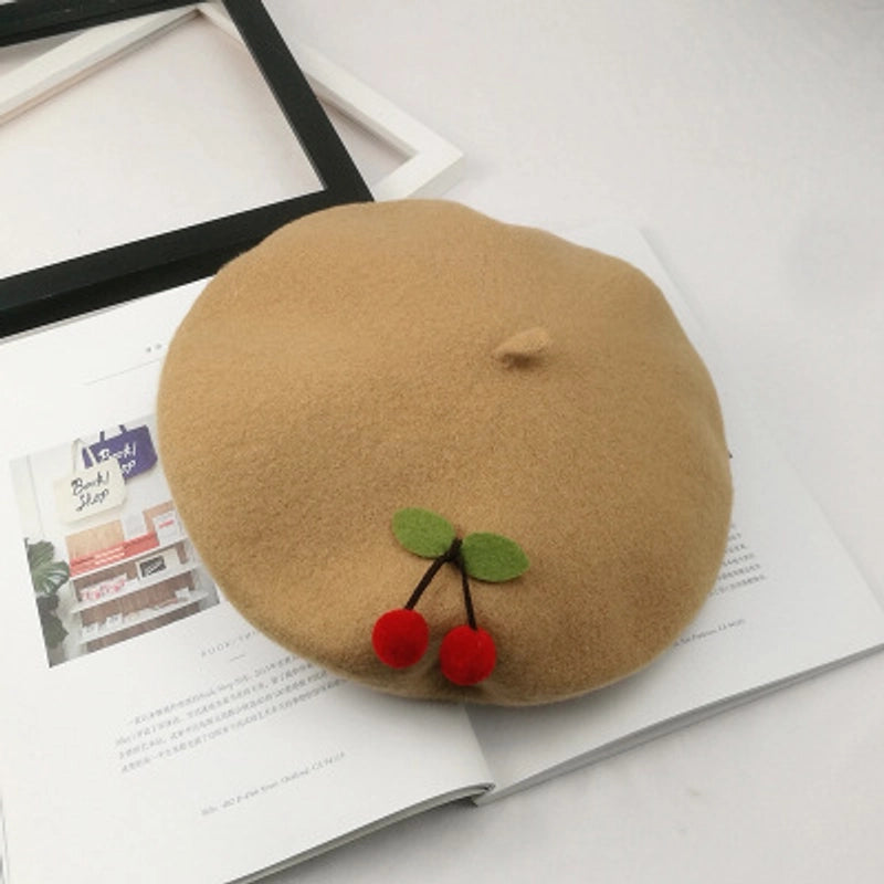 2 Pieces Women's Elegant Pastoral Cherry Eaveless Beret Hat