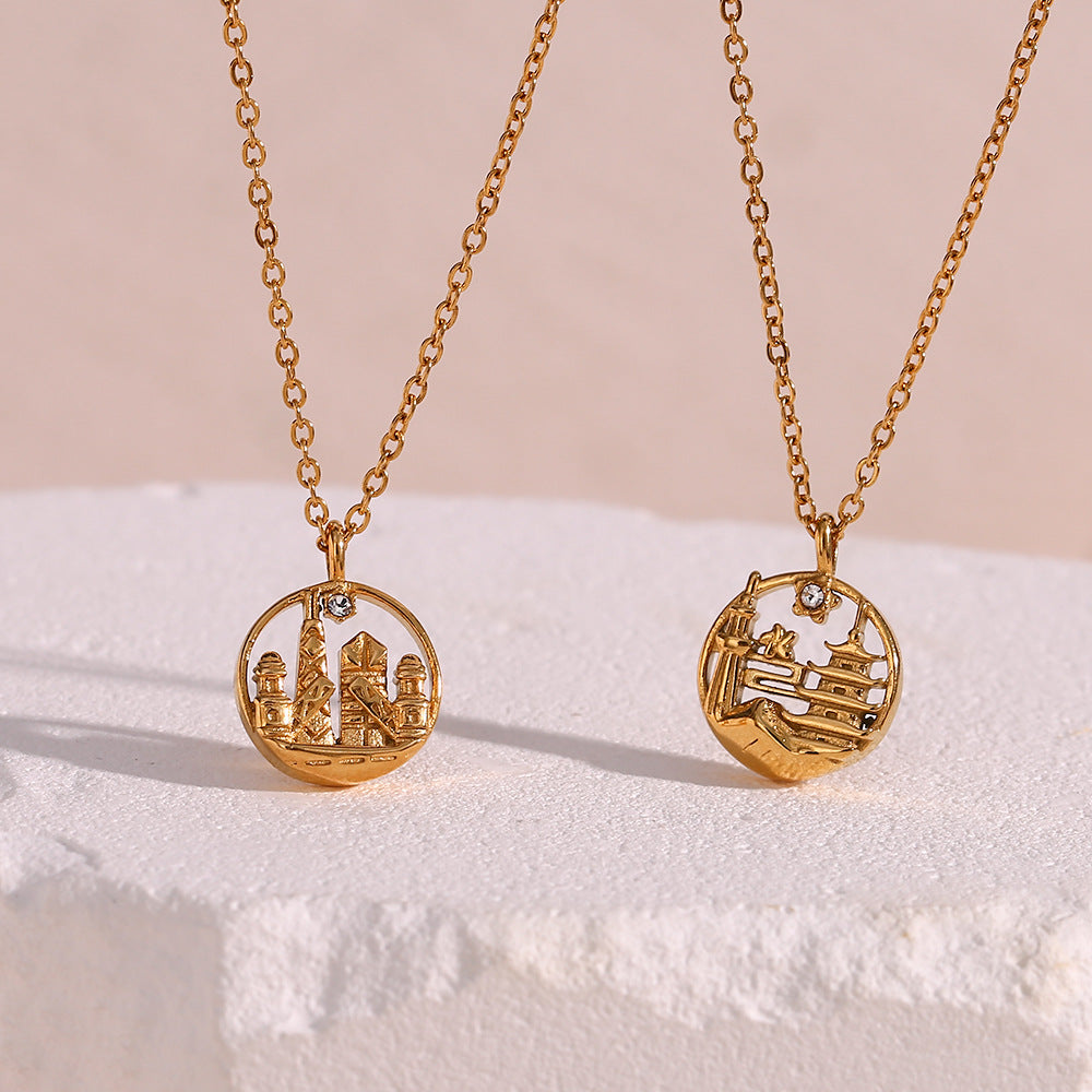 Fashion Round Geometric Stainless Steel 18K Gold Plated Necklaces