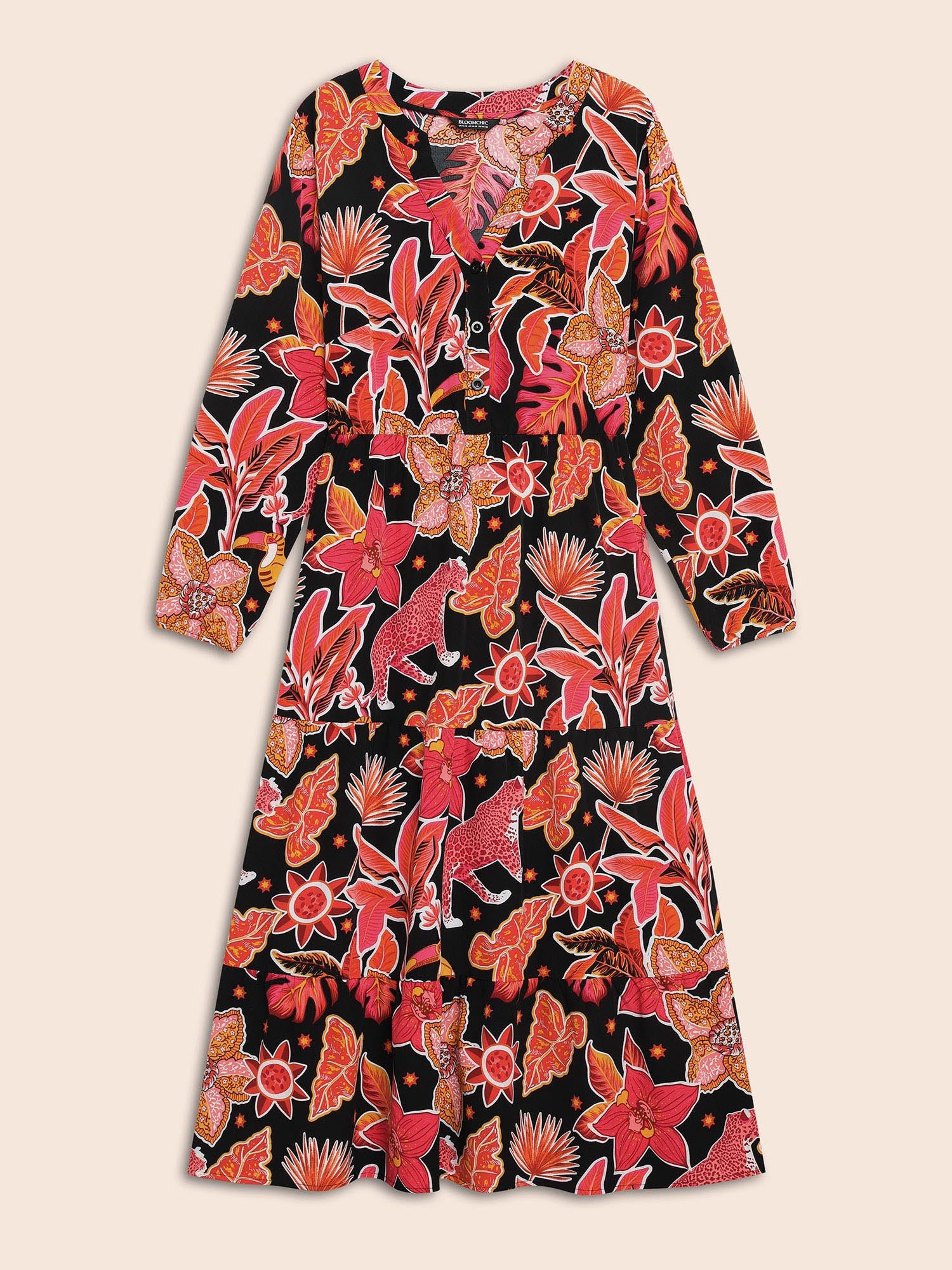 Notched Floral Elastic Waist Maxi Dress