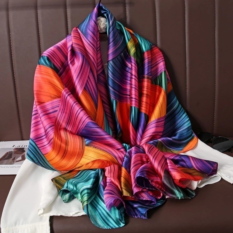 Women's Lady Leopard Satin Printing Shawl