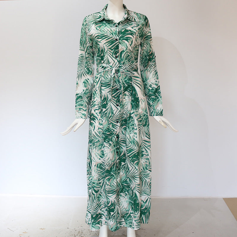 Printed Lace-Up Loose Maxi dress