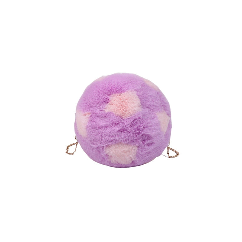 Women's Small Plush Football Streetwear Sewing Thread Round Zipper Crossbody Bag