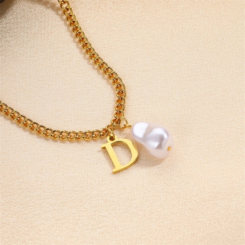 304 Stainless Steel Titanium Steel IG Style Minimalist Pearl Letter Pendant Necklace