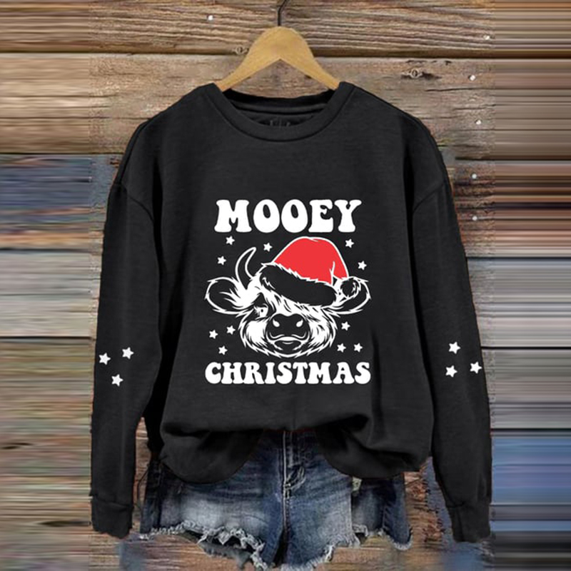 Christmas Cow Casual Long Sleeve Sweatshirt