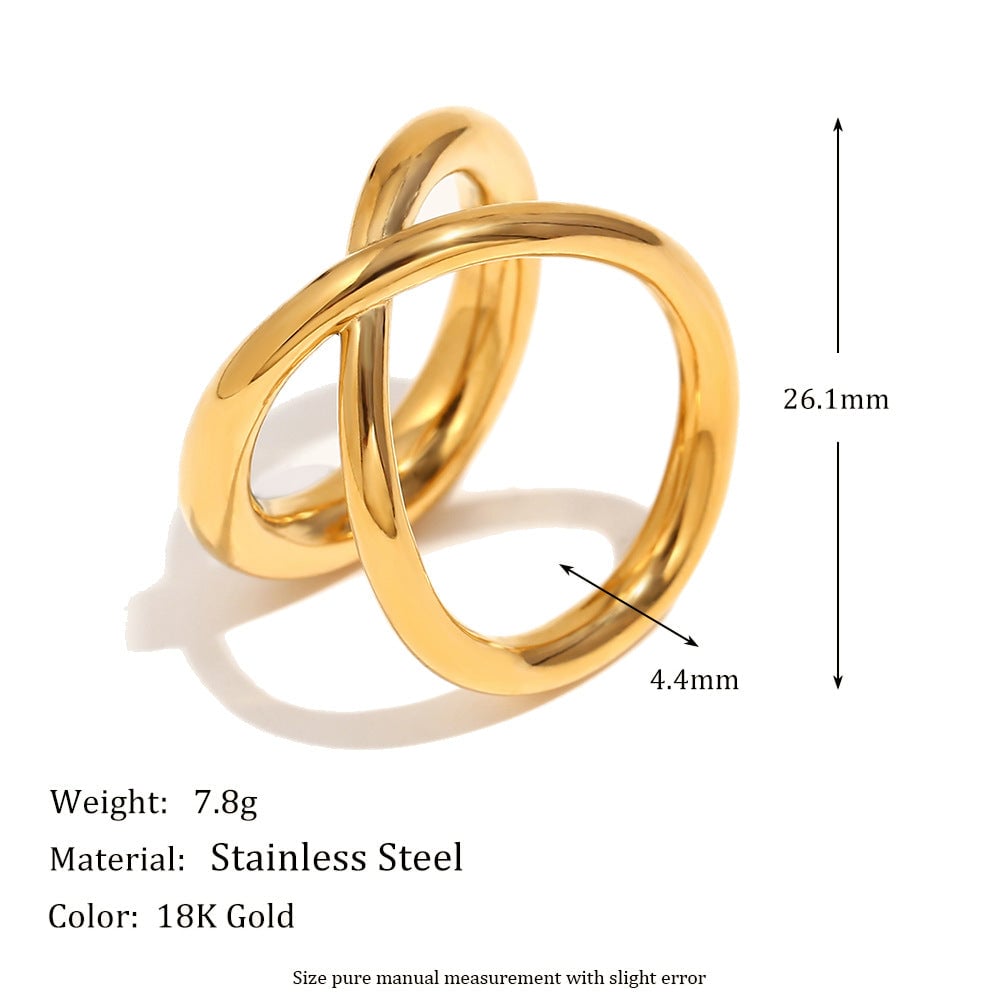 Simple Niche Design All-Match Hand Jewelry Stainless Steel Plated 18K Gold Gold Cross Line Double Layer Ring