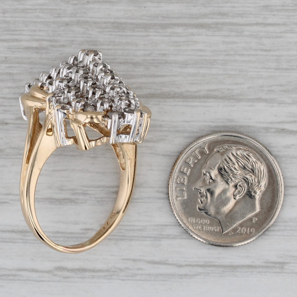 2ctw Diamond Cluster Cocktail Ring 14k Yellow Gold Size 8