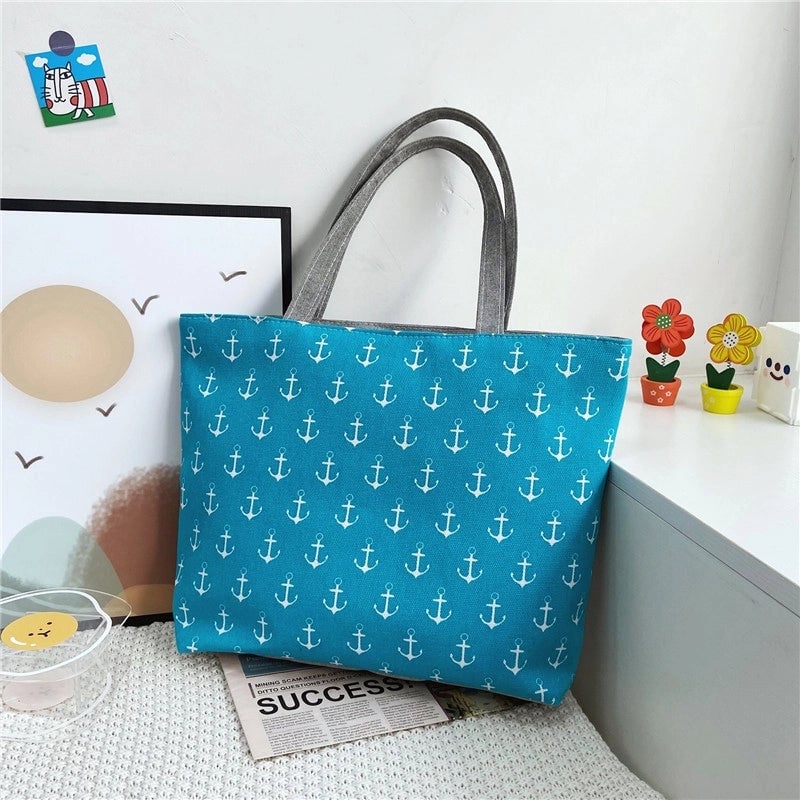 Women's Large Spring&Summer Canvas Anchor Basic Open Canvas Bag