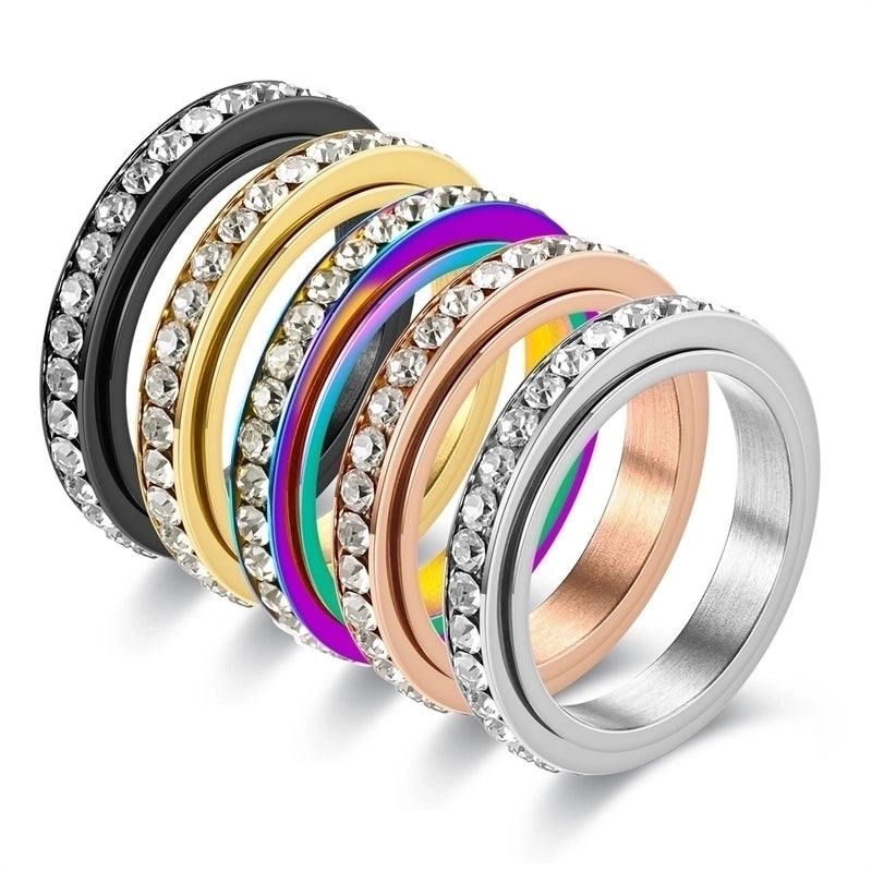 Minimalist Round Stainless Steel Inlay Rhinestones Rings 1 Piece