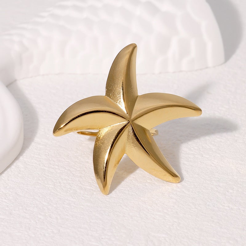 Simple And Cool Starfish Ring Beach Holiday Style Personality Niche All-Match Stainless Steel Ring For Women
