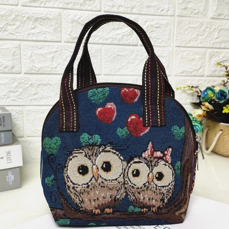 Women's Cotton And Linen Animal Cute Weave Shell Zipper Handbag