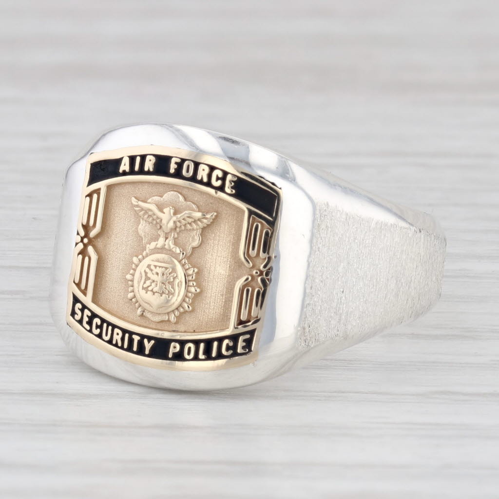 Air Force Security Police Ring Sterling Silver 14k Gold Military Signet Size 11