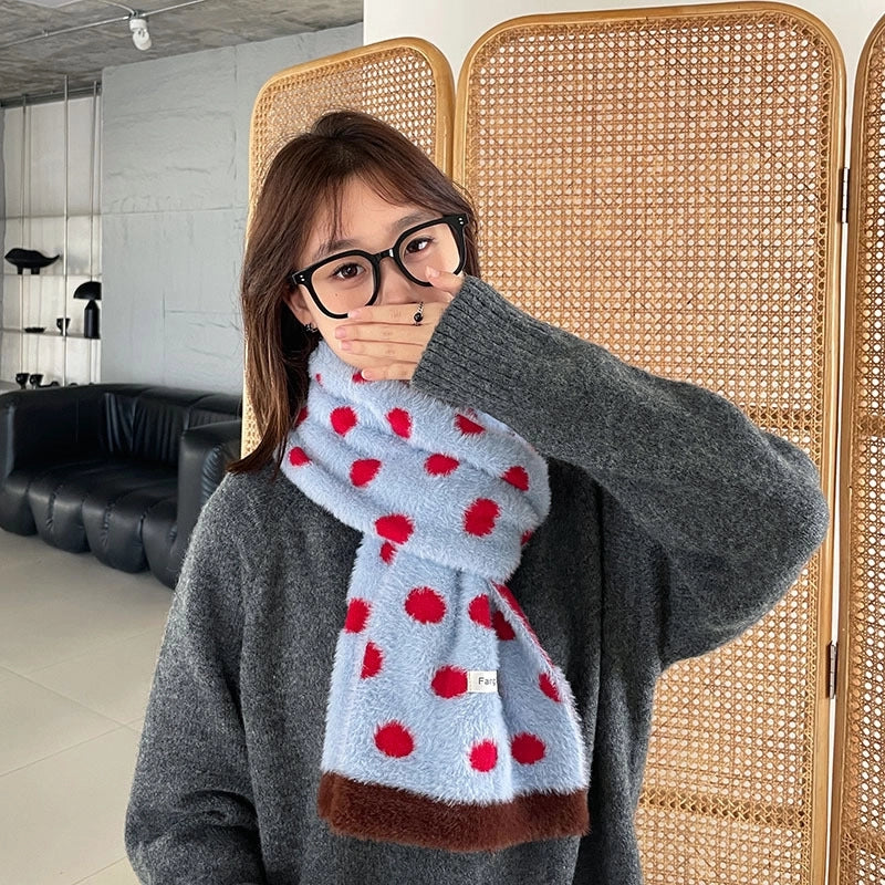 Women's Cute Sweet Round Dots Color Block Imitation Mink Bejirog Knitted Scarf