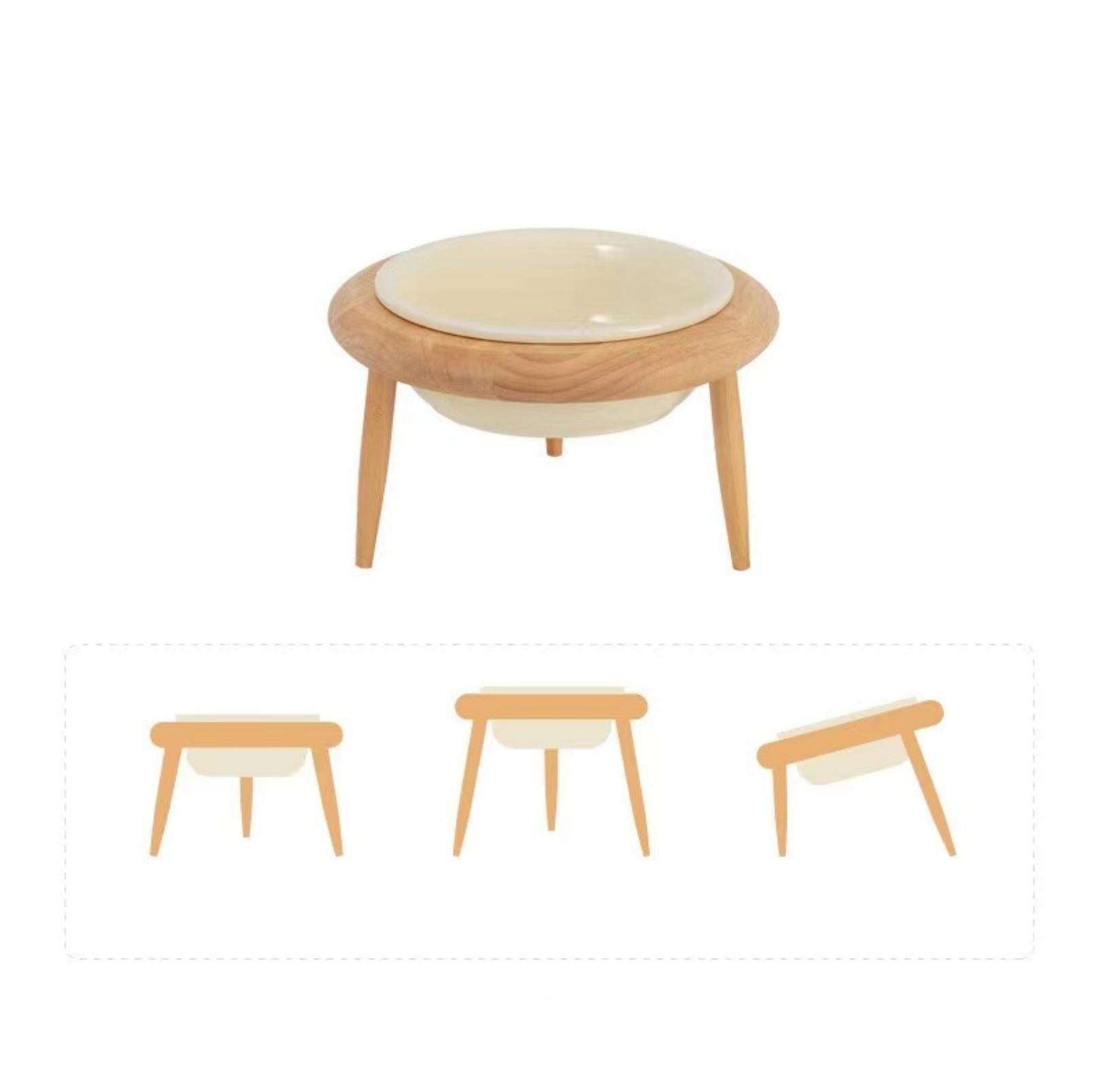 Ceramic Height Adjustable Pet Bowl with Wooden Stand | Small Dog and Cat Bowls