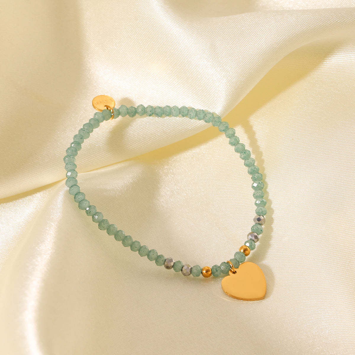 Retro Green Natural Stone Beaded Bracelet Stainless Steel Love Pendant Hand Jewelry Titanium Steel